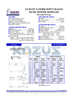 PDCD03047 datasheet - 3.0 WATT 4:1WIDE INPUT RANGE DC/DC POWER MODULES