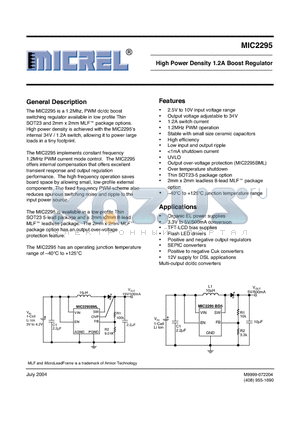 MIC2295BML datasheet - High Power Density 1.2A Boost Regulator