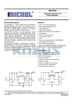 MIC2295YD5 datasheet - High Power Density 1.2A Boost Regulator