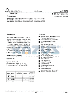 MSU2953 datasheet - 8-Bit Micro-controller