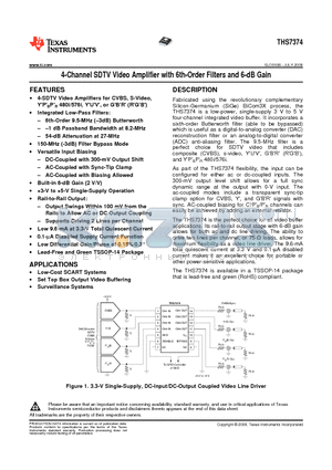 THS7374IPW datasheet - 4-Channel SDTV Video Amplifier with 6th-Order Filters and 6-dB Gain
