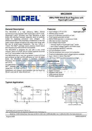 MIC23030-4YMT datasheet - 8MHz PWM 400mA Buck Regulator with HyperLight Load