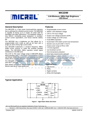 MIC2299-15YML datasheet - 3.5A Minimum, 2MHz High Brightness LED Driver