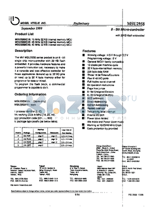 MSU2958 datasheet - 8-Bit Micro-controller