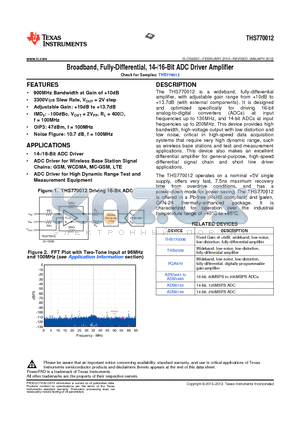 THS770012IRGER datasheet - Broadband, Fully-Differential, 14-/16-Bit ADC Driver Amplifier