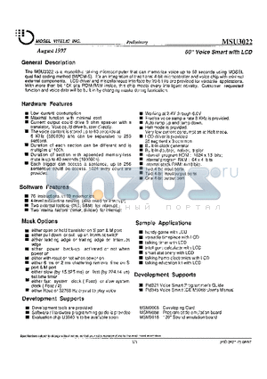 MSU3022 datasheet - 60 Voice smart with LCD