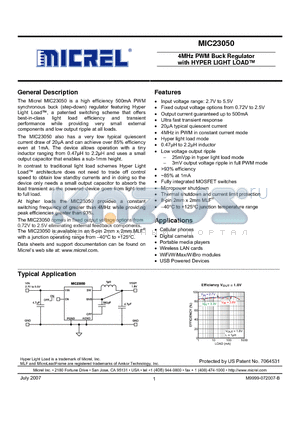 MIC23050-GYML datasheet - 4MHz PWM Buck Regulator with HYPER LIGHT LOAD