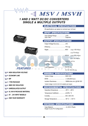 MSV-0515 datasheet - 1 AND 2 WATT DC//DC CONVERTERS SIINGLE & MULTIIPLE OUTPUTS