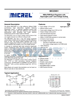 MIC23051-945YML datasheet - 4MHz PWM Buck Regulator with HyperLight Load and Voltage Scaling