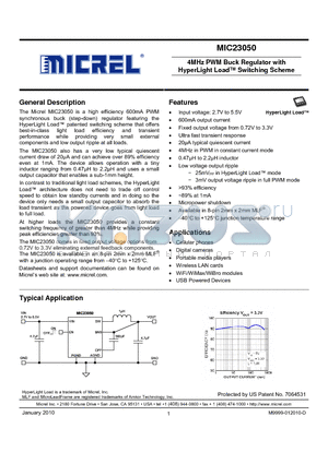 MIC23050-GYML datasheet - 4MHz PWM Buck Regulator with HyperLight Load Switching Scheme
