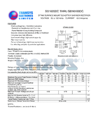 SB1640DC datasheet - D2PAK SURFACE MOUNT SCHOTTKY BARRIER RECTIFIER