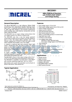 MIC23051-CGYML datasheet - 4MHz PWM Buck Regulator 4MHz PWM Buck Regulator and Voltage Scaling