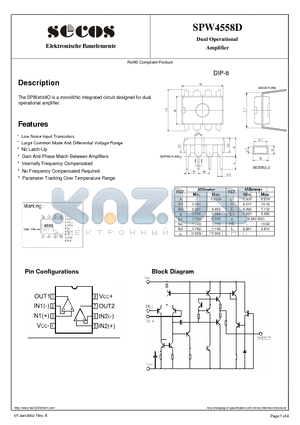 SPW4558D datasheet - Dual Operational Amplifier