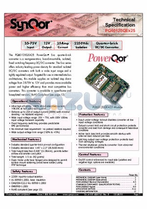 PQ60120QEB25NRS-G datasheet - Quarter-brick DC/DC Converter