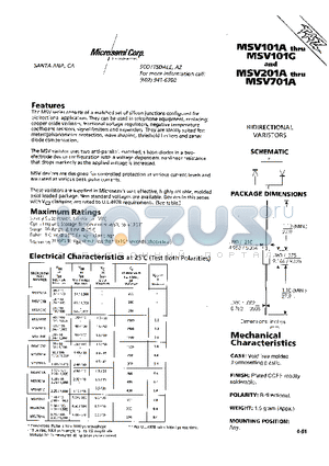 MSV101D datasheet - BIDIRECTIONAL VARISTORS