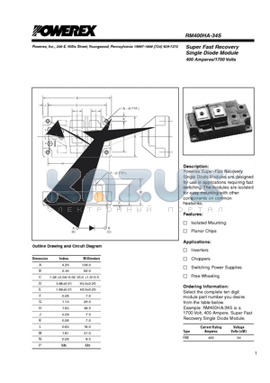 RM400HA-34S datasheet - Super Fast Recovery Single Diode Module (400 Amperes/1700 Volts)