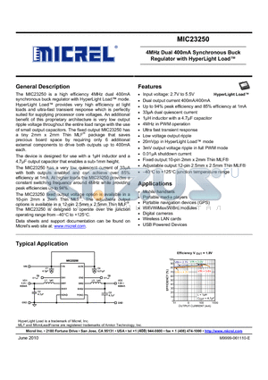 MIC23250-AAYMT datasheet - 4MHz Dual 400mA Synchronous Buck Regulator with HyperLight Load