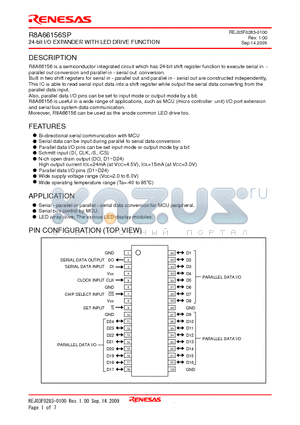R8A66156SP datasheet - 24-bit I/O EXPANDER WITH LED DRIVE FUNCTION