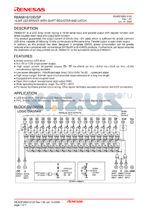 R8A66161DDSP datasheet - 16-BIT LED DRIVER WITH SHIFT REGISTER AND LATCH