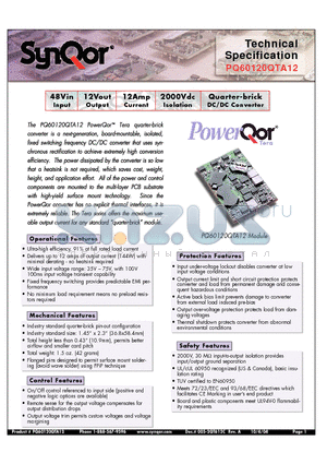 PQ60120QTA12PRS datasheet - Quarter-brick DC/DC Converter