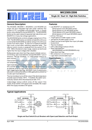 MIC2505-1BN datasheet - Single 2A / Dual 1A / High-Side Switches