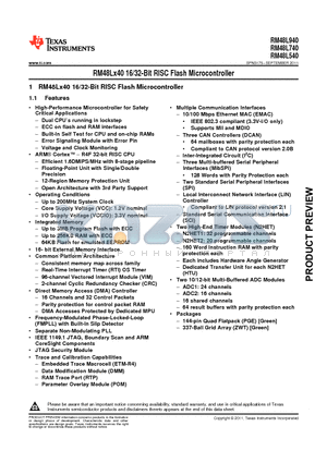 RM48L540ZWTT datasheet - RM48Lx40 16/32-Bit RISC Flash Microcontroller