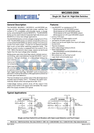 MIC2506 datasheet - Single 2A / Dual 1A / High-Side Switches
