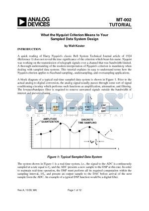 MT-002 datasheet - What the Nyquist Criterion Means to Your Sampled Data System Design