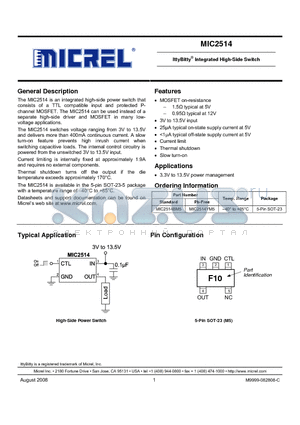 MIC2514YM5 datasheet - IttyBitty Integrated High-Side Switch