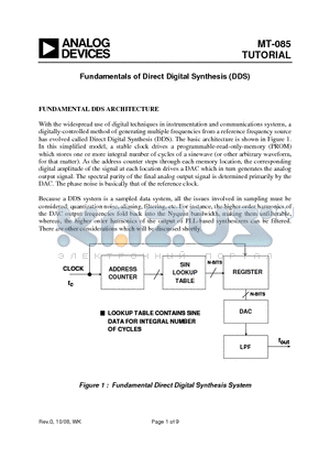 MT-085 datasheet - Fundamentals of Direct Digital Synthesis (DDS)