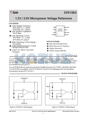 SPX1004N-L-2-5/TR datasheet - 1.2V / 2.5V Micropower Voltage Reference