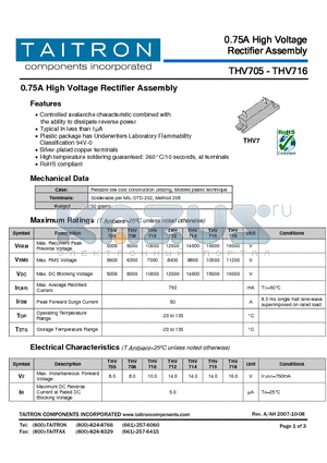 THV715 datasheet - 0.75A High Voltage Rectifier Assembly
