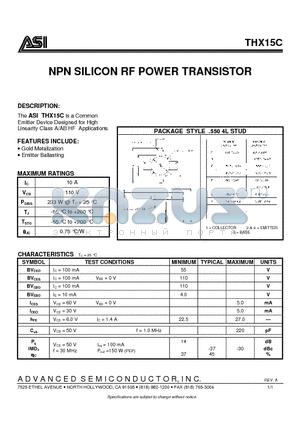 THX15C datasheet - NPN SILICON RF POWER TRANSISTOR