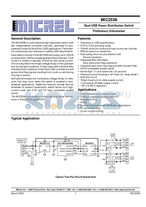 MIC2536 datasheet - Dual USB Power Distribution Switch Preliminary Information