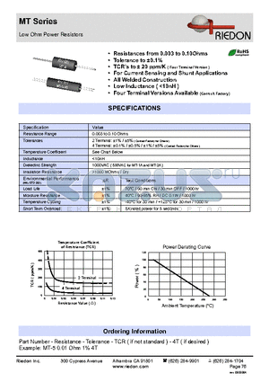 MT-5 datasheet - Low Ohm Power Resistors