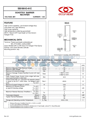 SB180-E-41C datasheet - SCHOTTKY BARRIER RECTIFIER VOLTAGE: 80V CURRENT: 1.0A