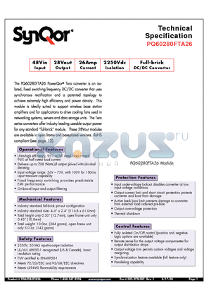 PQ60280FTA26NRF-G datasheet - Full-brick DC/DC Converter