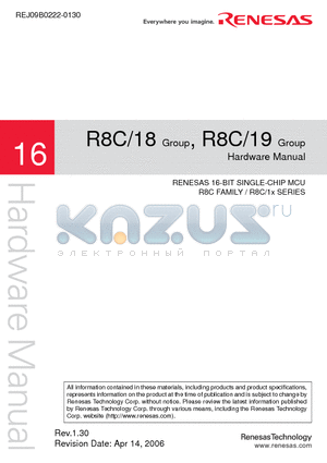 R8C/18 datasheet - RENESAS 16-BIT SINGLE-CHIP MCU R8C FAMILY / R8C/1x SERIES