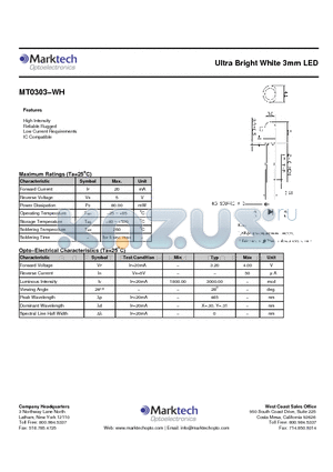 MT0303-WH datasheet - Ultra Bright White 3mm LED