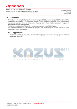 R8C/15 datasheet - SINGLE-CHIP 16-BIT CMOS MICROCOMPUTER