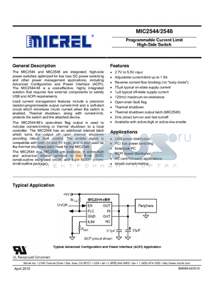 MIC2544 datasheet - Programmable Current Limit High-Side Switch
