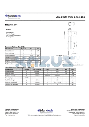 MT0363-WH datasheet - Ultra Bright White 2.9mm LED