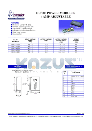 PDCS5412V datasheet - DC/DC POWER MODULES 4 AMP ADJUSTABLE