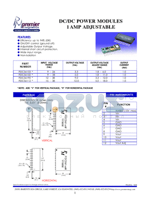 PDCS6112 datasheet - DC/DC POWER MODULES 1 AMP ADJUSTABLE