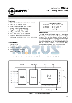 MT093AC datasheet - ISO-CMOS 8 x 12 Analog Switch Array