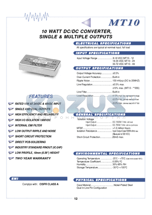 MT10-1203S datasheet - 10 WATT DC//DC CONVERTER,, SIINGLE & MULTIIPLE OUTPUTS