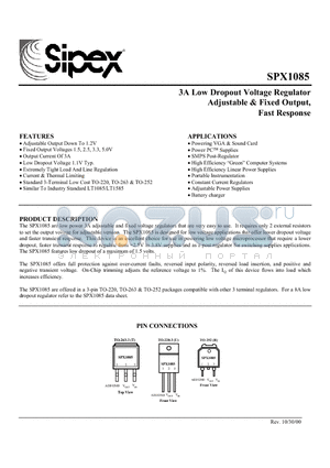 SPX1085R-2.5 datasheet - 3A Low Dropout Voltage Regulator Adjustable & Fixed Output, Fast Response