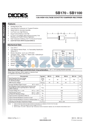 SB190-B datasheet - 1.0A HIGH VOLTAGE SCHOTTKY BARRIER RECTIFIER