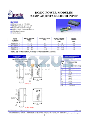 PDCS6233V datasheet - DC/DC POWER MODULES 2 AMP ADJUSTABLE HIGH INPUT