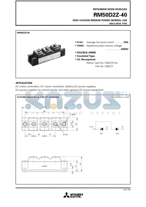RM50D2Z-40 datasheet - HIGH VOLTAGE MEDIUM POWER GENERAL USE INSULATED TYPE